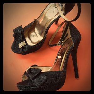 Black glitter stilettos rhinestone holiday shoes