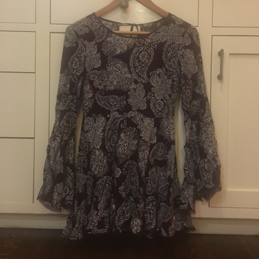 Maroon patterned long sleeve dress