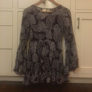 Maroon patterned long sleeve dress