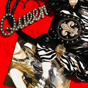 Zebra Stripe and Black Vinyl Glam Leather Purse