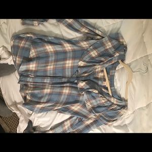 Blue low cut flannel top