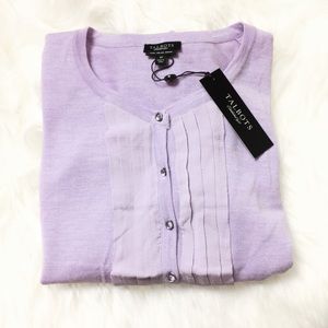 TALBOTS 100% Italian merino wool pleated cardigan