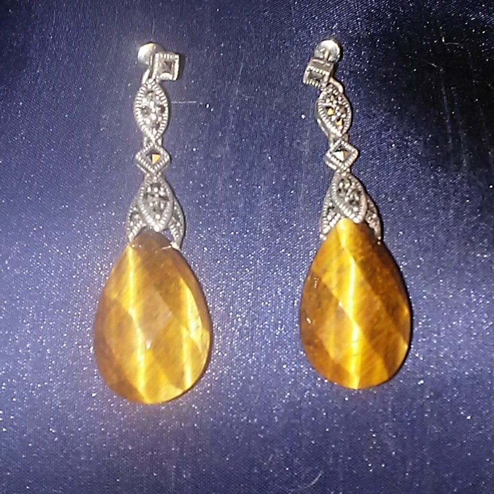Marcasite and tiger's eye earrings