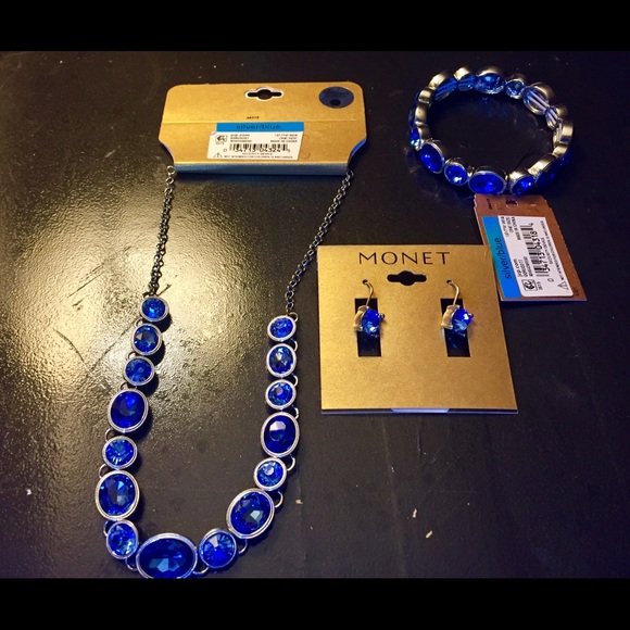 3 Set Monet Silver Blue Stone collection - Picture 3 of 8