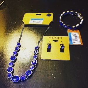 3 Set Monet Silver Blue Stone collection