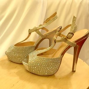 Silver rhinestone platform heels