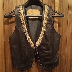 Black leather biker vest