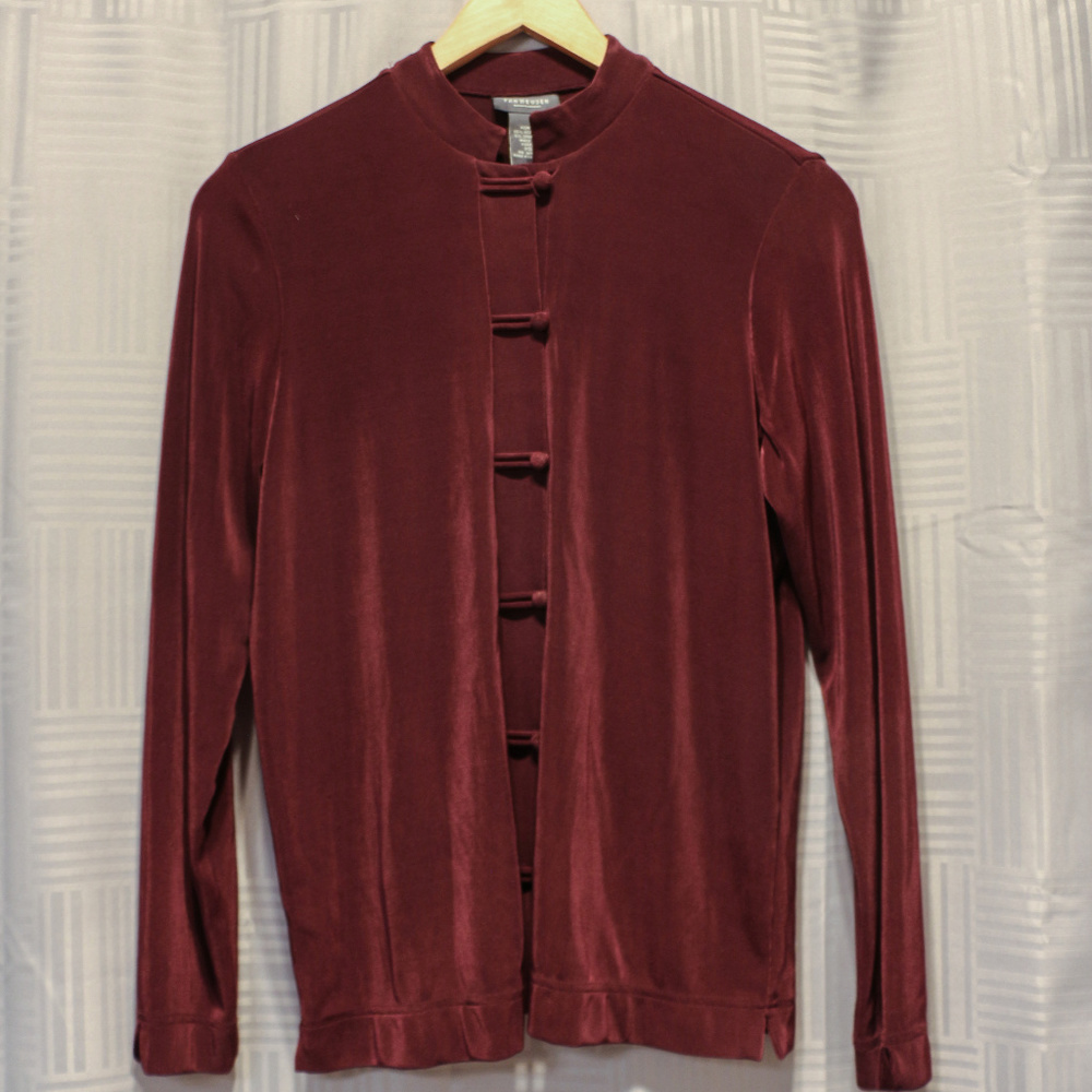 Maroon Asian Inspired Button Silky Top