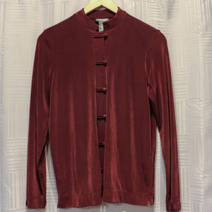 Maroon Asian Inspired Button Silky Top