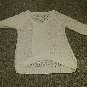 White long sleave lace/mesh/knit sweater