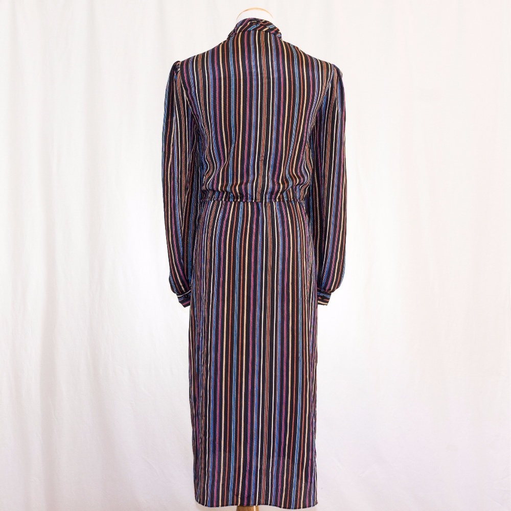 70s Ruffle Front Striped Dress - Picture 4 of 8