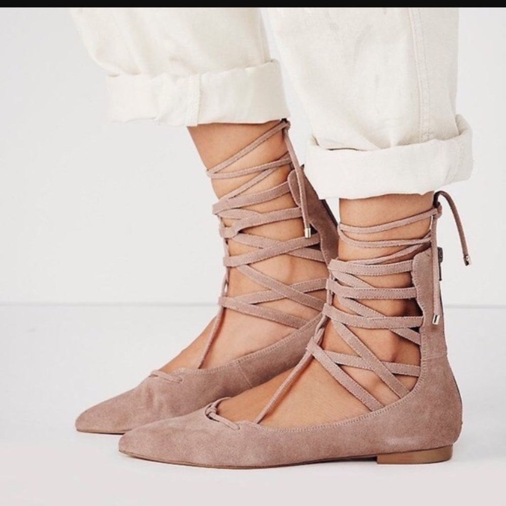 JEFFREY CAMPBELL SUEDE TIE UP FLATS SZ 10