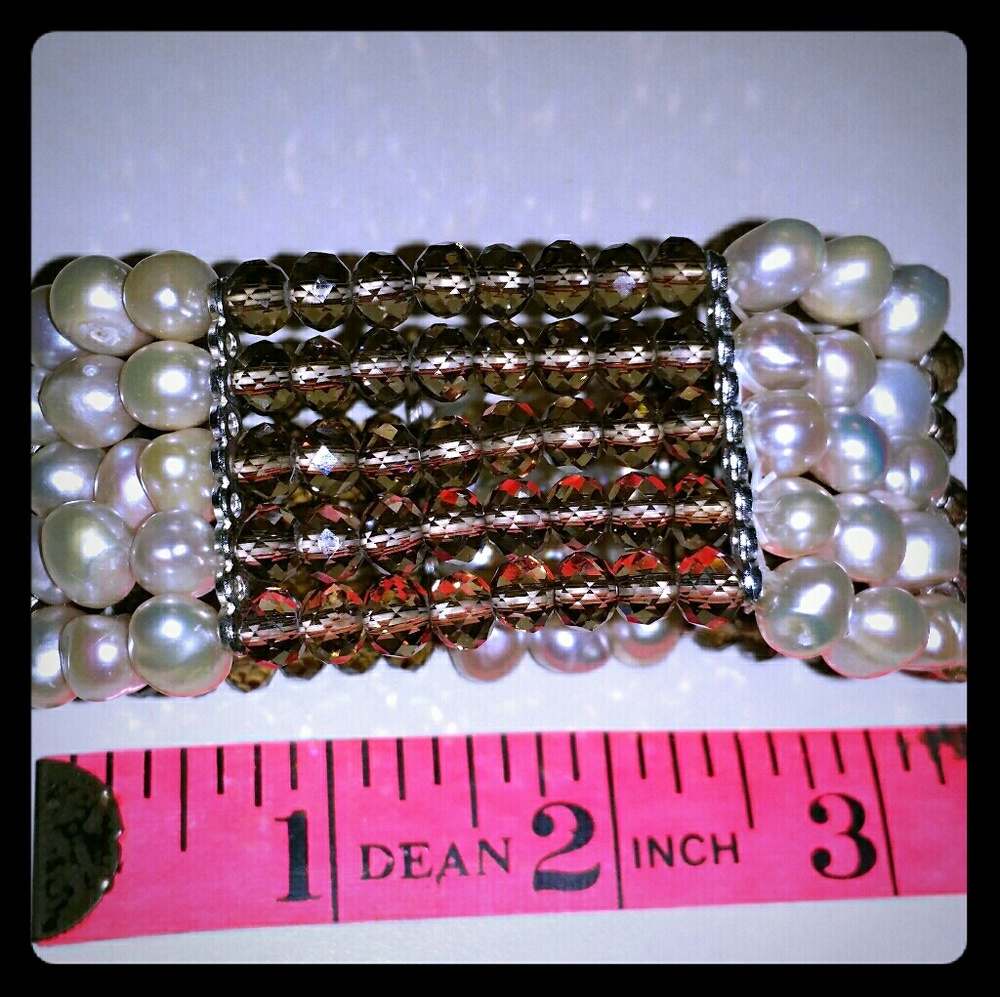White Pearls and Brown Crystals New Bracelet