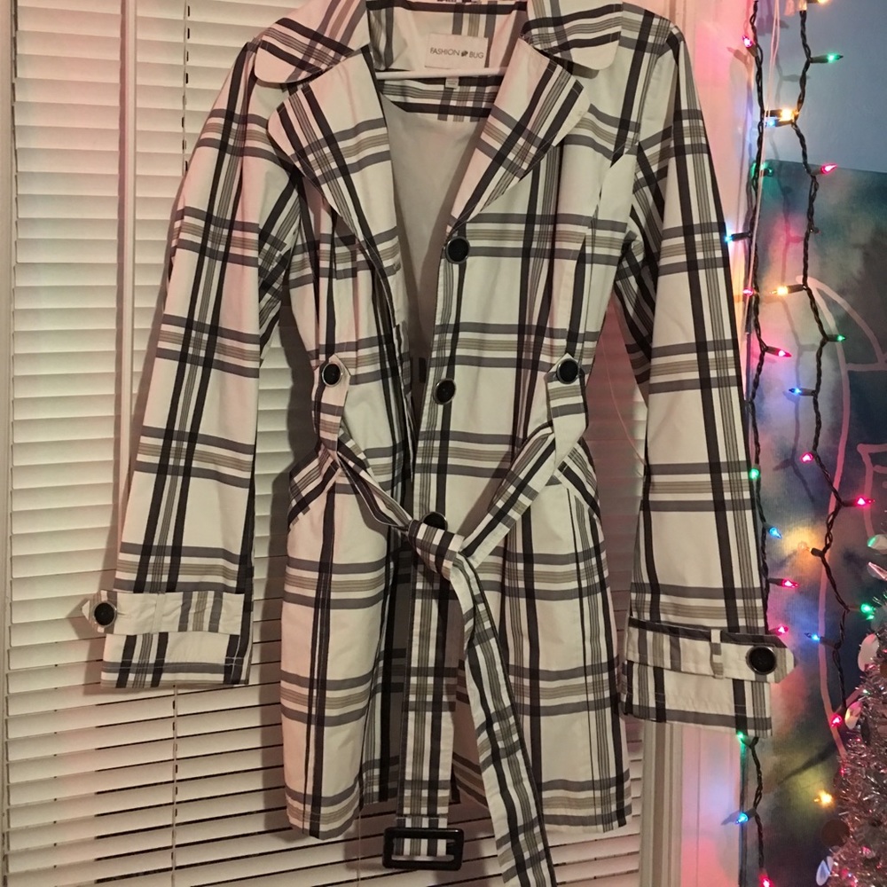 Fashion Bug Checkered Trench Coat - SIZE MEDIUM