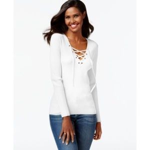 INC International Concepts lace up ribbed sweater