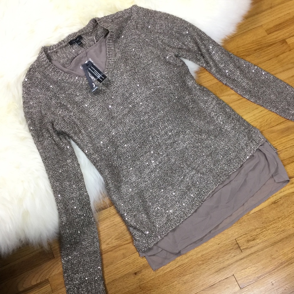 APT9 light brown rose gold sequin sweater tunic M