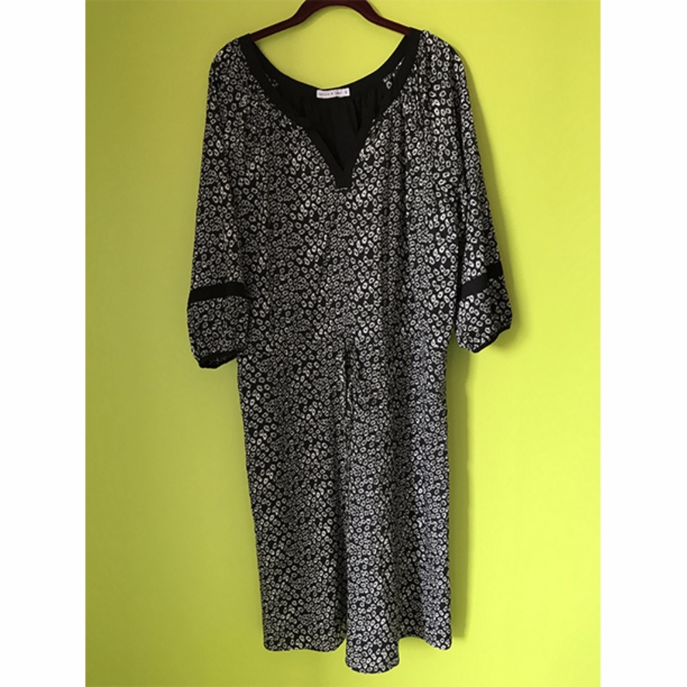 Spruce & Sage White Floral Black Maxi Dress Sz 14