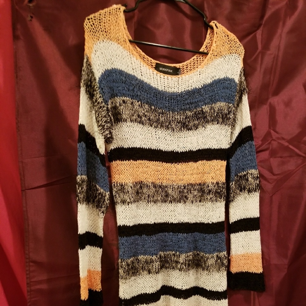 MINK PINK Sweater Scoopneck Lg. Navy/Peach/Wht.