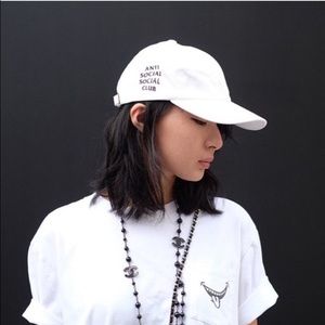 White anti social social hat