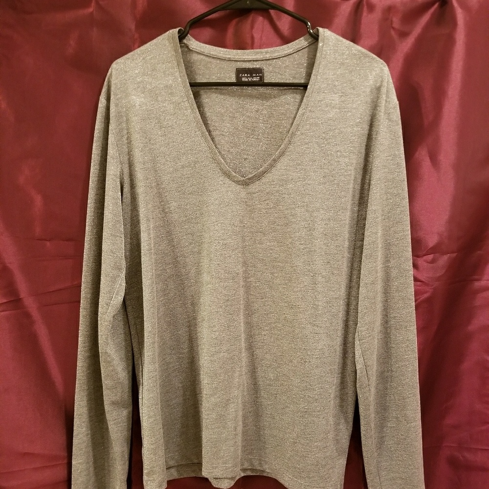 ZARA Long Sleeve Vneck Shirt / Silver Sparkly Lg.
