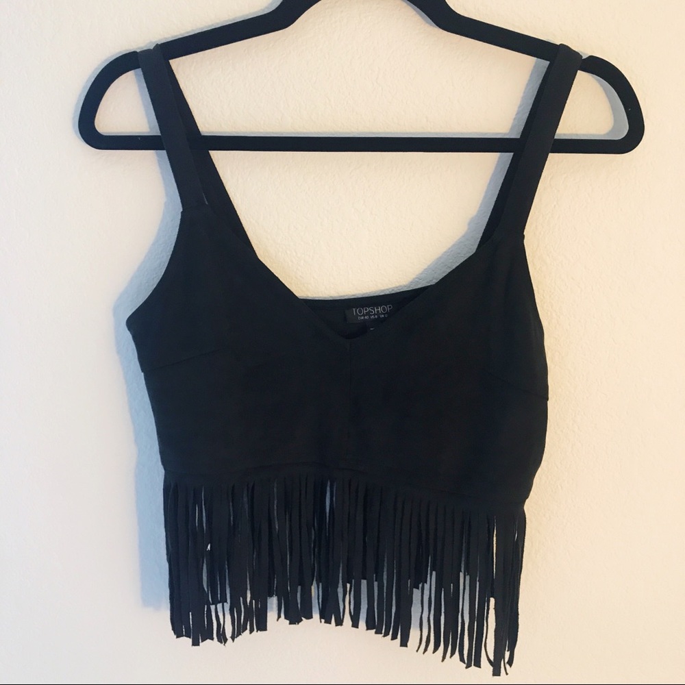 TOP SHOP Black Suede Crop Top