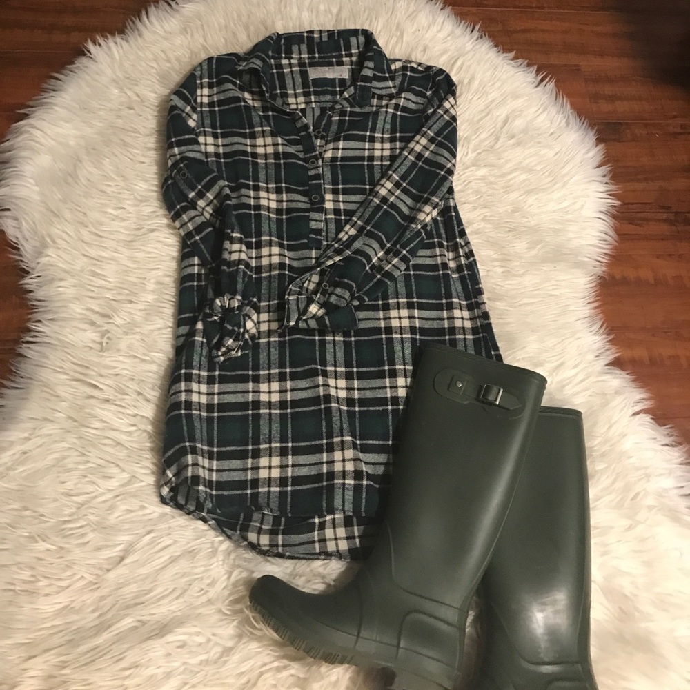 Green flannel shirt dress