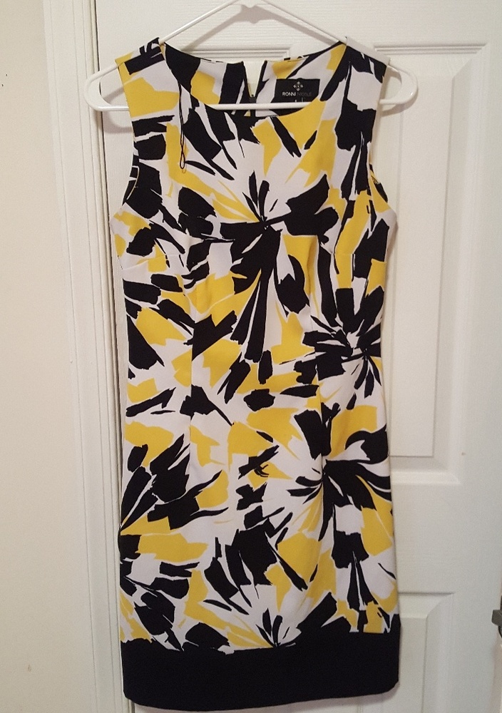 Yellow, black, and white Ronni Nicole dress
