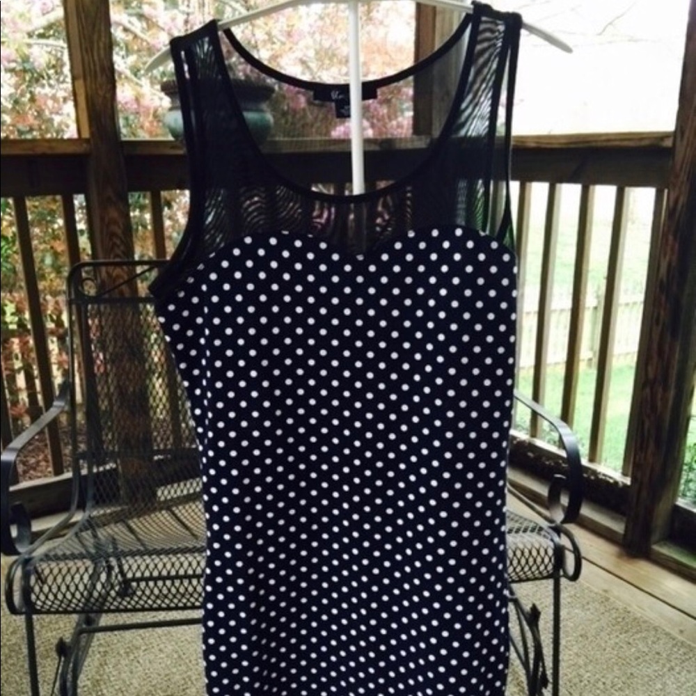 New F21 Black and Blue Polkadot Bodycon Dress