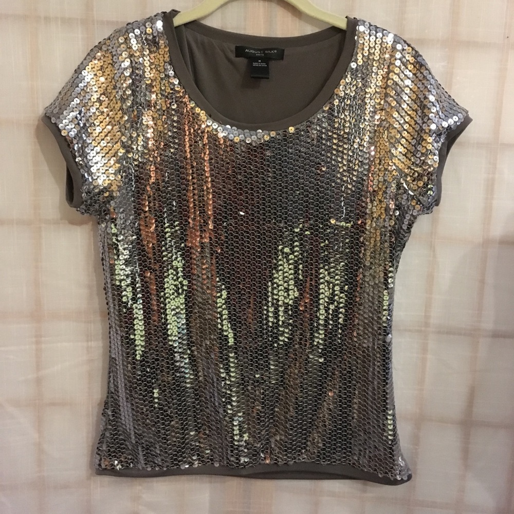 5/$30 August Silk Knits silver sequined T-shirt