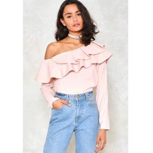 Blush Ruffle one shoulder top!