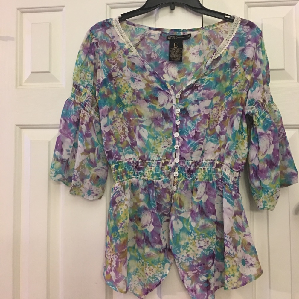 🇺🇸Grass Collections Blouse semiSheer seethru