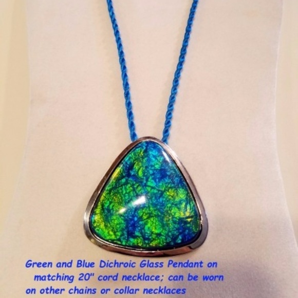 Green & Blue Dichroic Glass Large Pendant Neclace - Picture 1 of 2