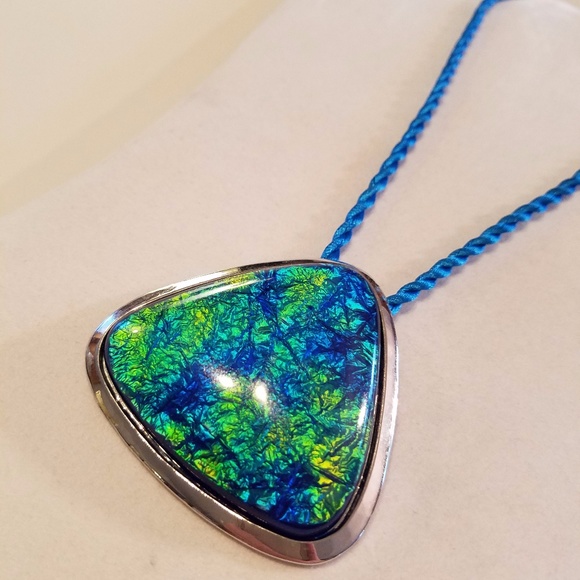 Green & Blue Dichroic Glass Large Pendant Neclace - Picture 2 of 2
