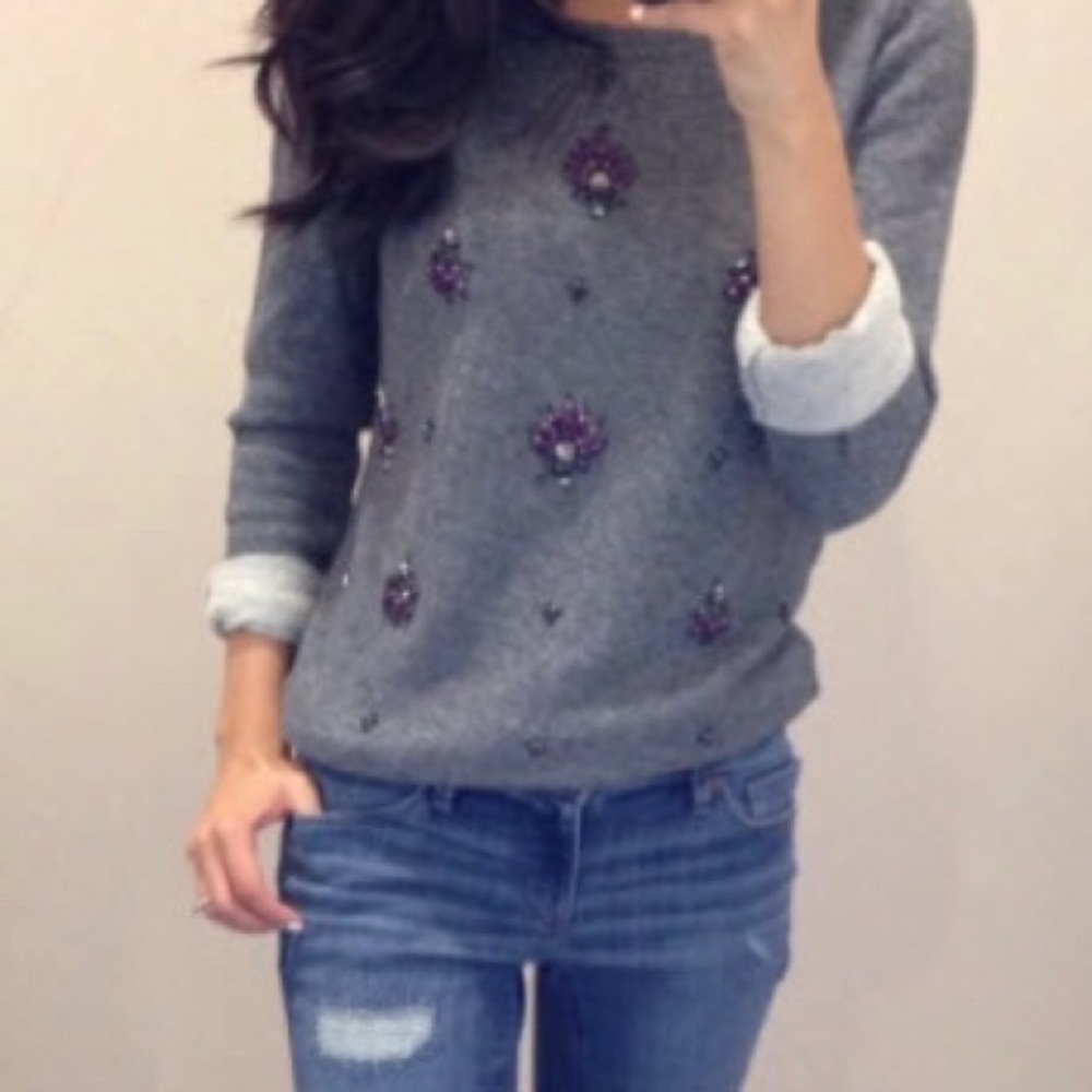 LOFT Gray Adorned Top/sweatshirt. Size M