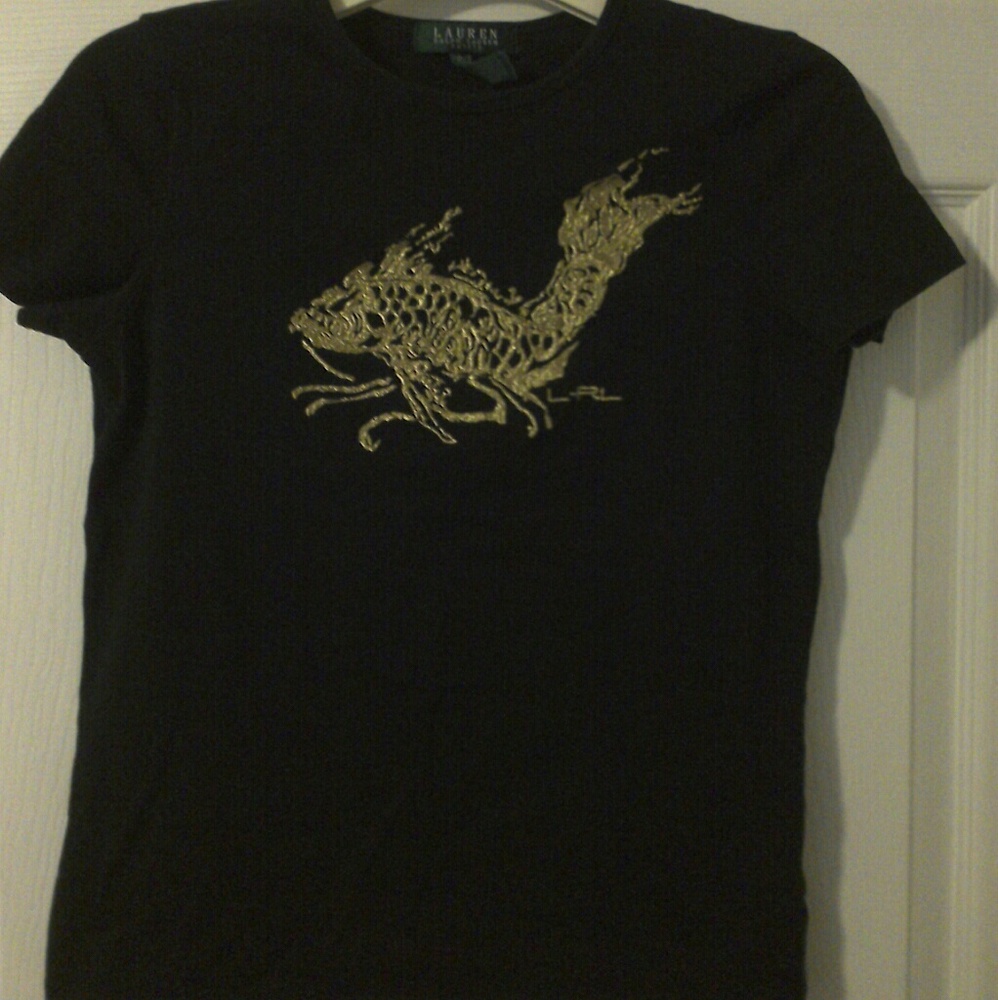 Ralph Lauren black tee with golden fish