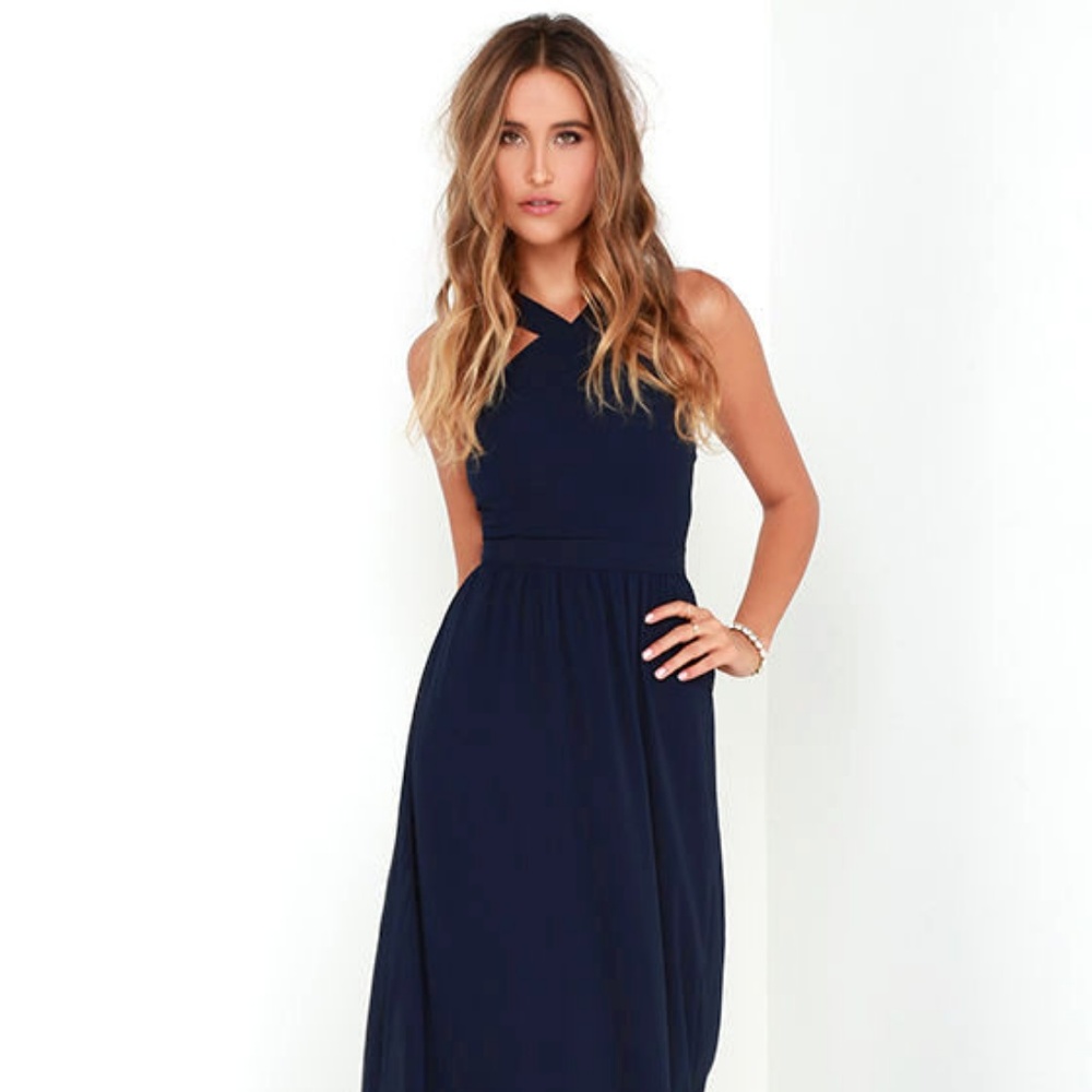 AIR OF ROMANCE NAVY BLUE MAXI DRESS LULUS