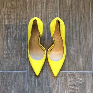 Yellow Leather Pointed Toe Pumps