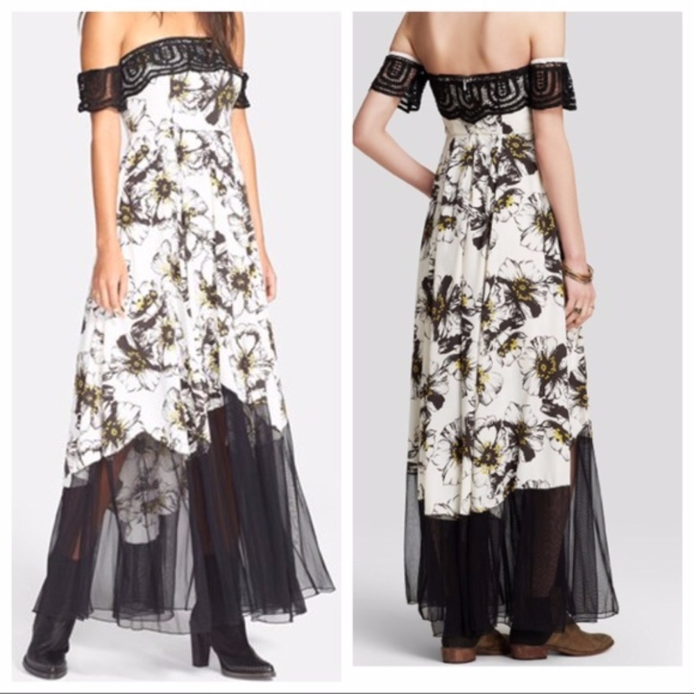 Free people off the shoulder hibiscus gown 0
