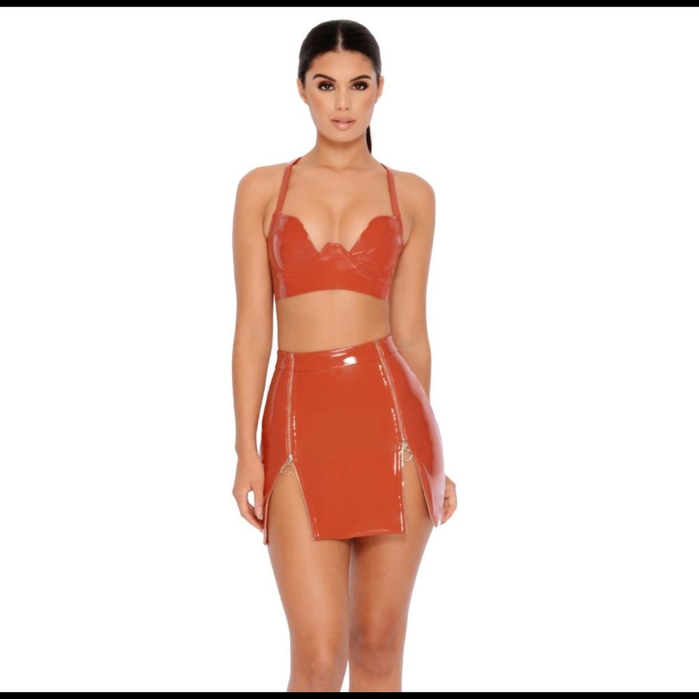 Orange Latex Skirt Set