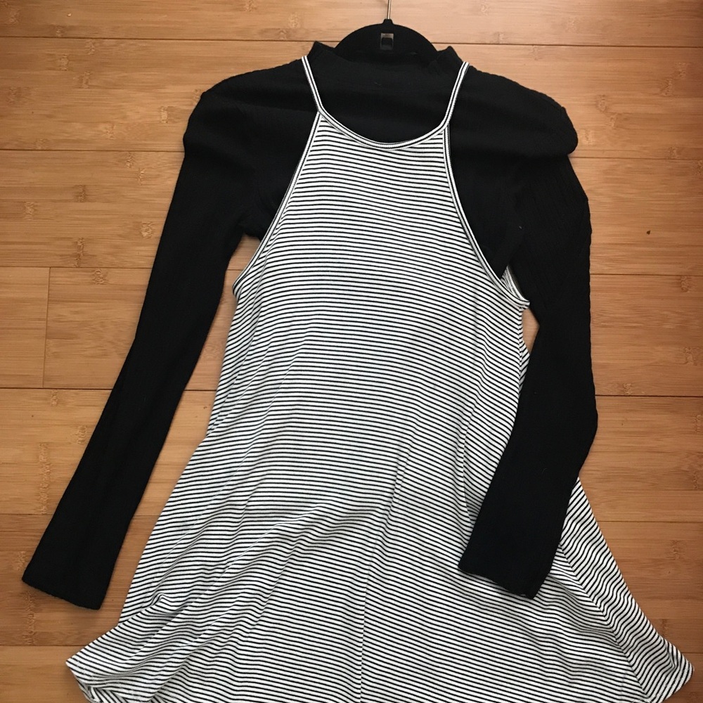 striped dress, ripped jeans, brandy Melville top