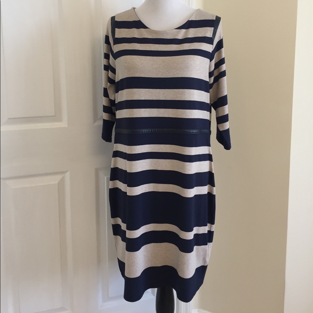 Autograph Cotton & Faux Leather Shift Dress