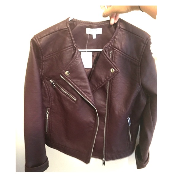 Charlotte Russe Jackets & Blazers - Burgundy Moto Jacket w/Silver detailing