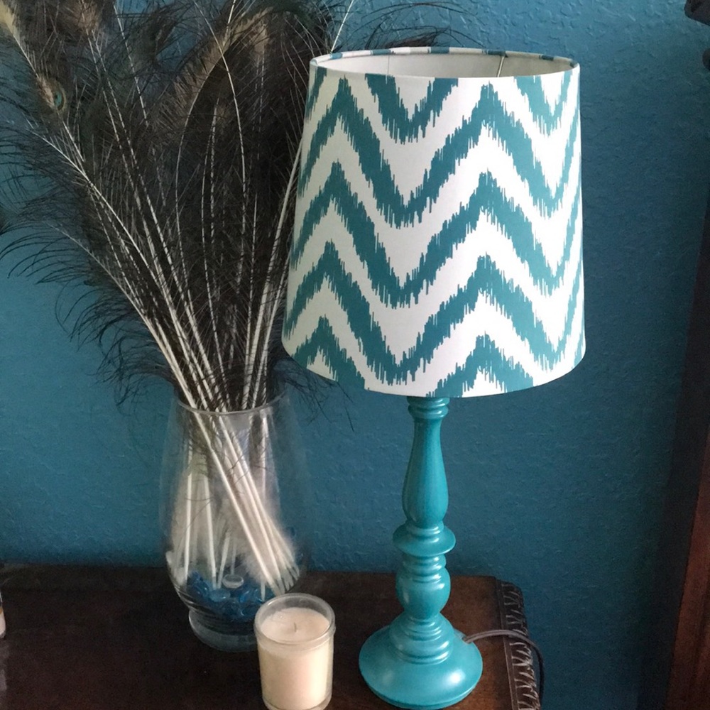 Teal, Aztec-print Lamp & Shade