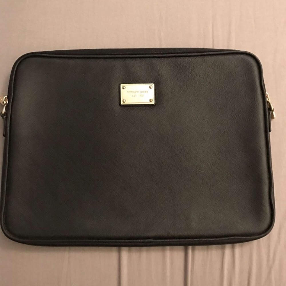 Black Leather Michael Kors Laptop Case