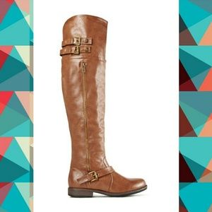 JustFab Over the Knee Boots in Cognac