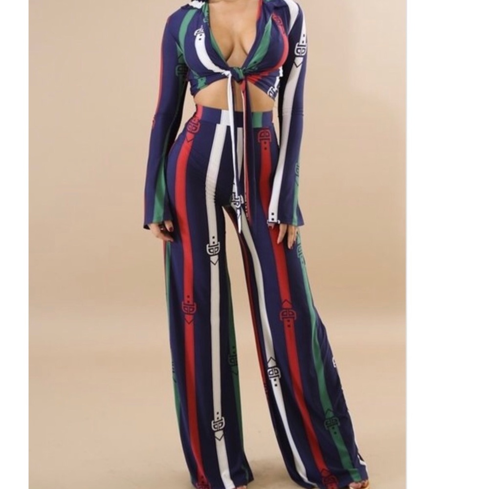 Striped  sporty stretchy palazzo set