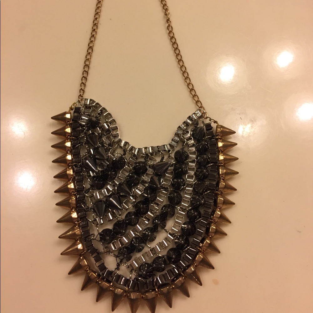 Spiked gold black and silver necklace