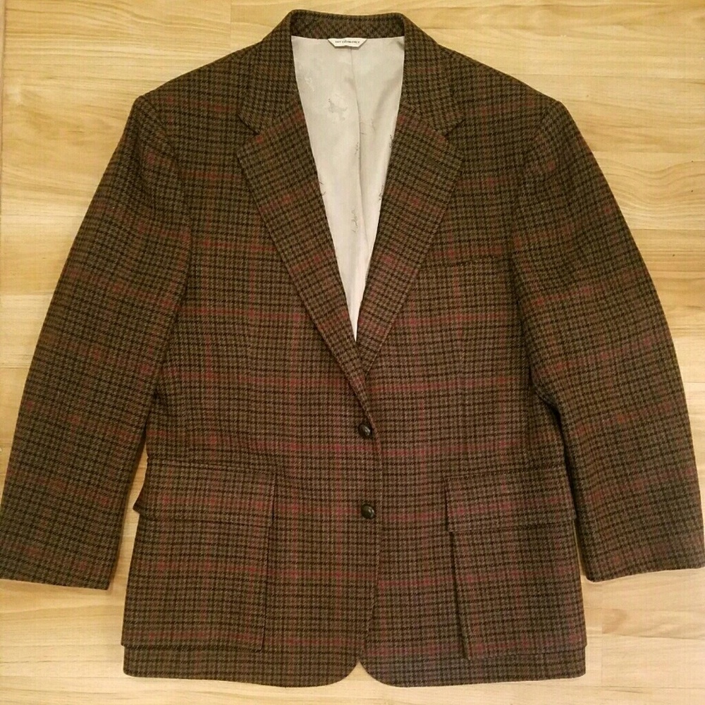 Mens Vintage Bespoke Brown Houndstooth Blazer 44R