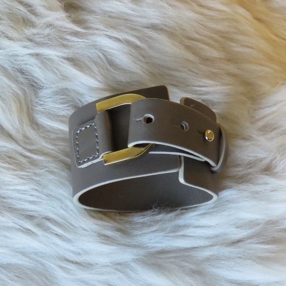 SOLD  Ann Taylor Wide Taupe Leather Cuff Bracelet - Picture 6 of 8