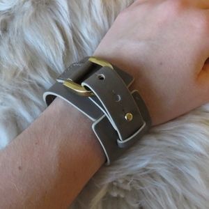 SOLD  Ann Taylor Wide Taupe Leather Cuff Bracelet